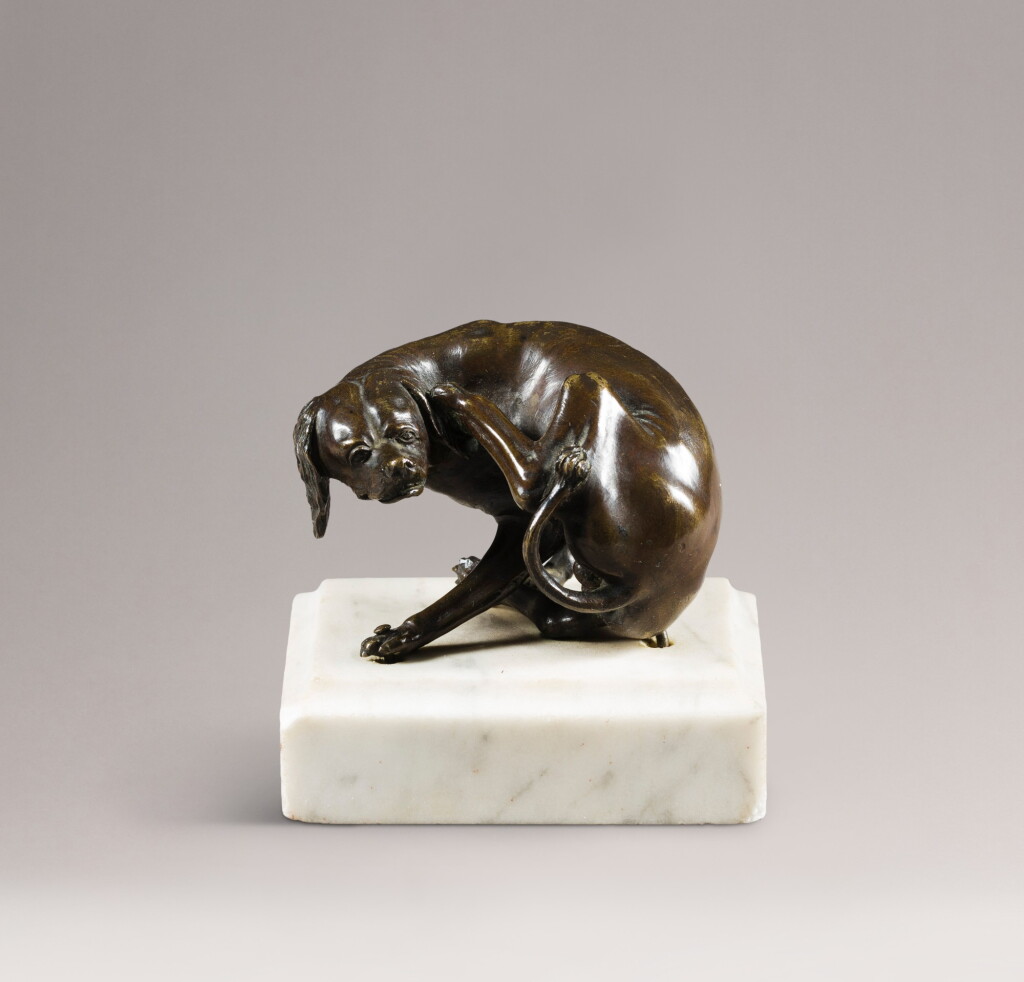 View full screen - View 1 of Lot 11. Little dog scratching its ear | Petit chien se grattant l'oreille.