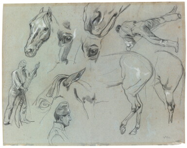 View full screen - View 1 of Lot 159. Recto and Verso: Studies of horses and a groom.