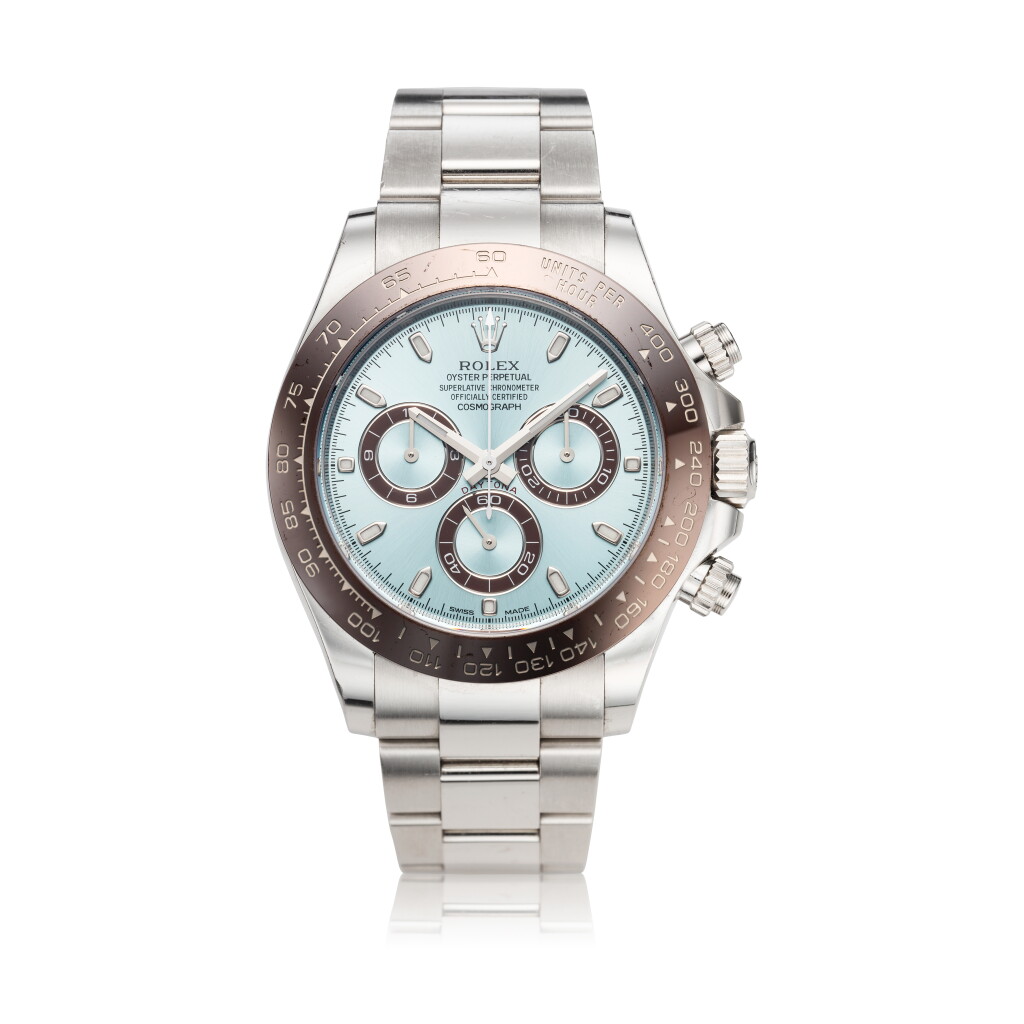 View full screen - View 1 of Lot 214. Reference 116506 Daytona A platinum automatic chronograph wristwatch with bracelet, Circa 2020.