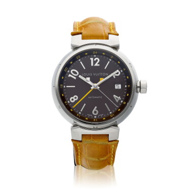 View full screen - View 1 of Lot 8182. Tambour Essential Brun GMT, Reference Q1131 | A stainless steel dual time zone wristwatch with date, Circa 2010 | 路易威登 |Tambour Essential Brun GMT 型號Q113 |1 精鋼兩地時間腕錶,備日期顯示,約2010年製.