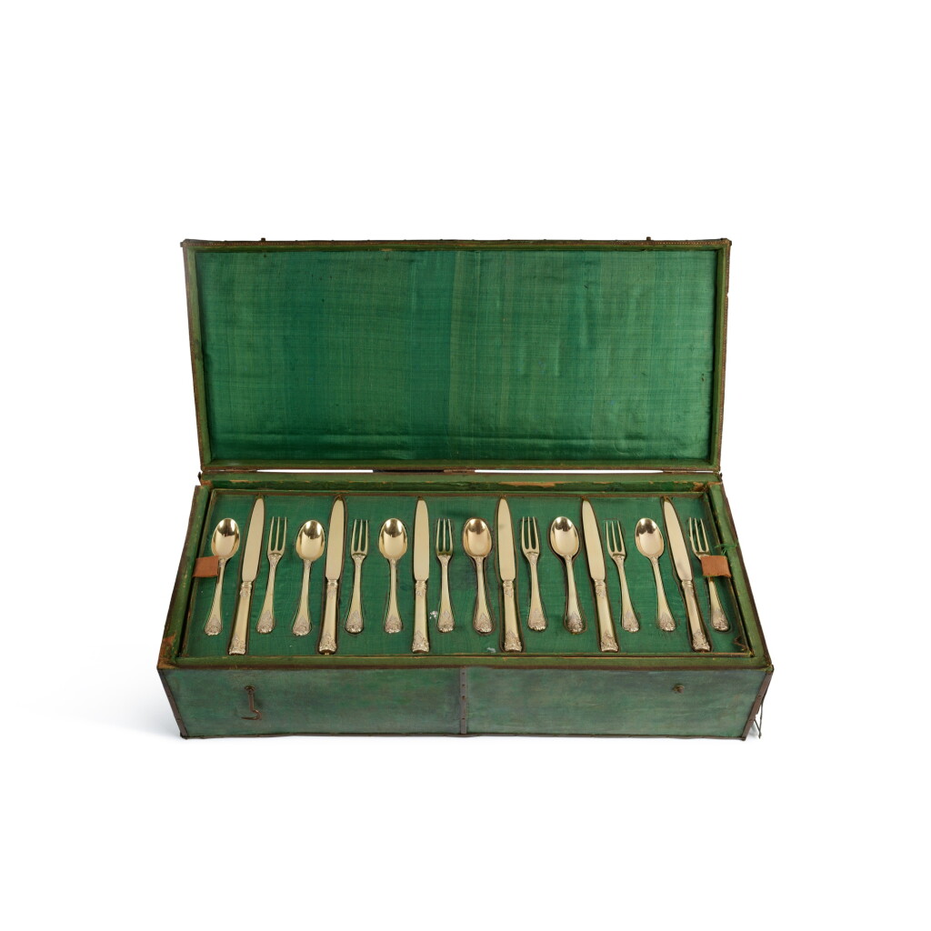 View full screen - View 1 of Lot 109. A Continental Silver-Gilt Dessert Service, Maker's Mark S.A, Possibly German, Circa 1750.
