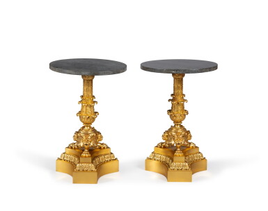 View full screen - View 1 of Lot 246. A pair of gilt-bronze gueridons, circa 1860 | Paire de guéridons en bronze doré, vers 1860.