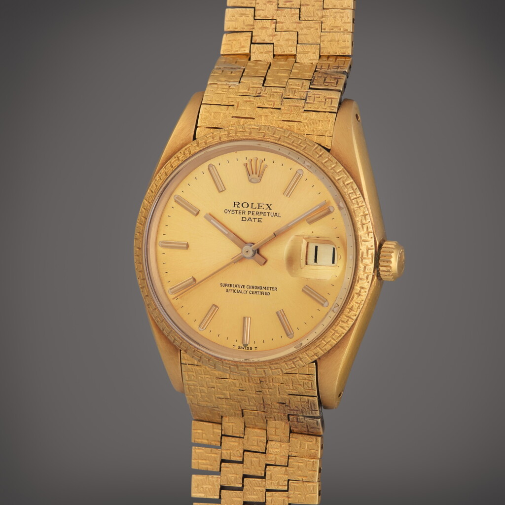 View full screen - View 1 of Lot 321. Reference 1503 Date | A yellow gold automatic wristwatch with bracelet and date, Circa 1968.