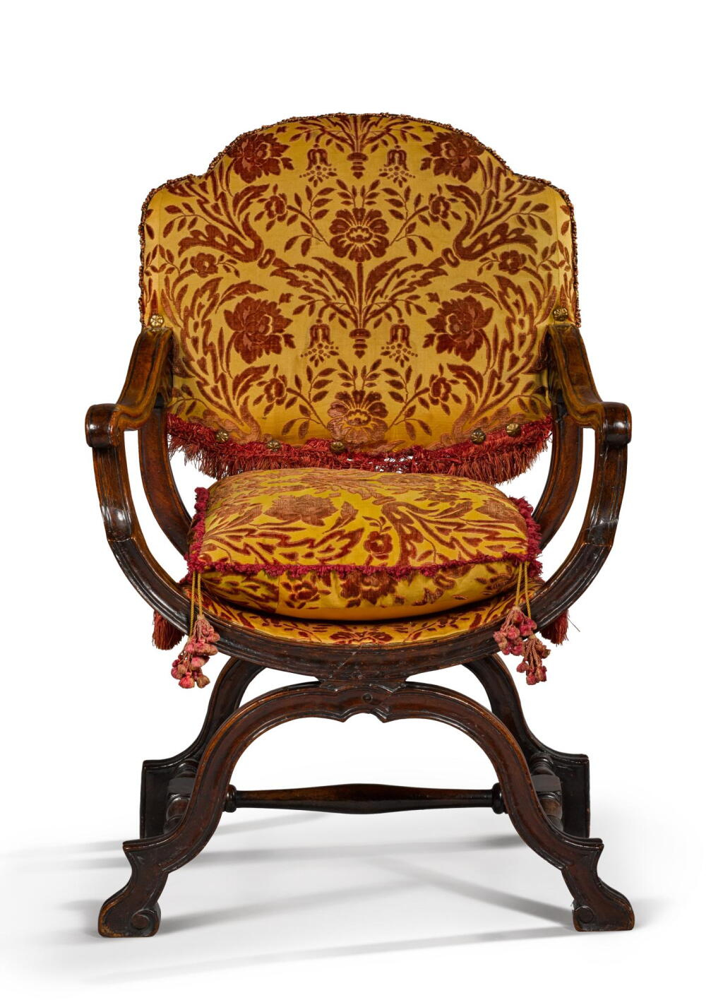 View full screen - View 1 of Lot 16. A William and Mary curule-form walnut armchair, late 17th century.