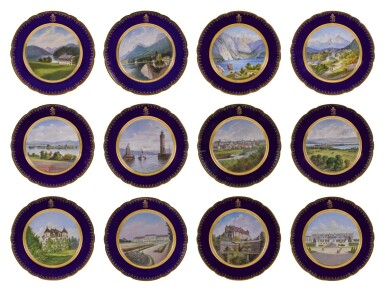 View full screen - View 1 of Lot 106. An Imperial presentation set of twelve Hutschenreuther porcelain plates, circa 1890.