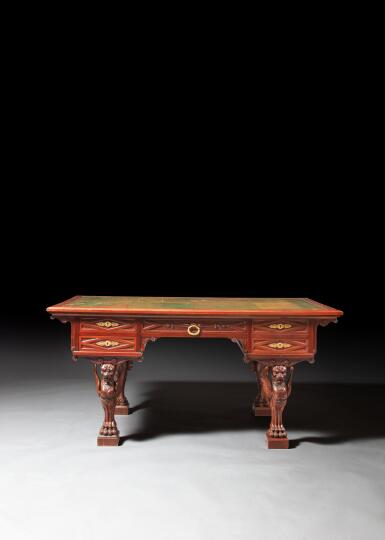 View full screen - View 1 of Lot 170. A French Neo-Renaissance style mahogany desk, second half of 19th century, by the maison Bellanger.