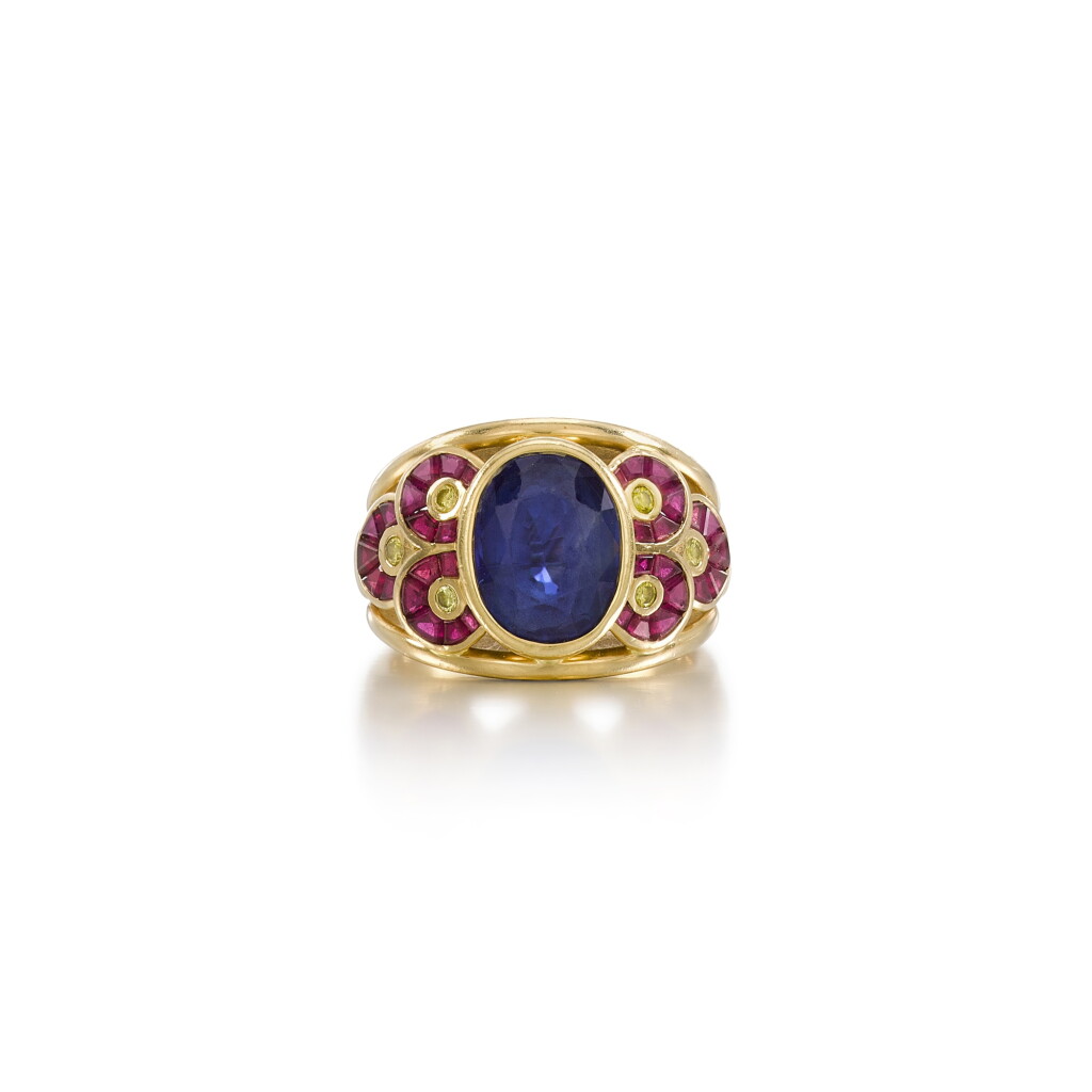 View full screen - View 1 of Lot 102. Sapphire, ruby and diamond ring .