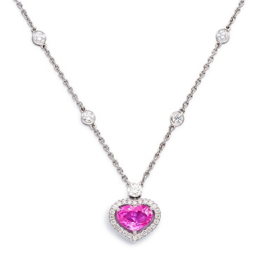 View full screen - View 1 of Lot 396. Pink Sapphire and Diamond Pendent Necklace | 格拉夫 | 粉紅色剛玉 配 鑽石項鏈.