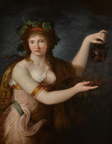 View full screen - View 1 of Lot 85. Emma Hamilton as a Bacchante, wearing classical dress, pouring from a Greek vase.