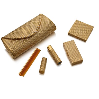 View full screen - View 1 of Lot 433. Gold and Diamond Evening Bag and Gold Accessories, France.