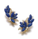 PAIR OF LAPIS LAZULI AND DIAMOND EAR CLIPS, VAN CLEEF & ARPELS