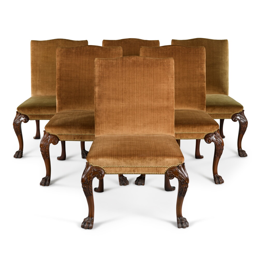 View full screen - View 1 of Lot 25. A set of six George II style mahogany side chairs, modern .
