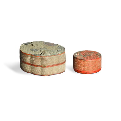View full screen - View 1 of Lot 141. Two carved cinnabar lacquer boxes and covers, Qing dynasty, 18th / 19th century .