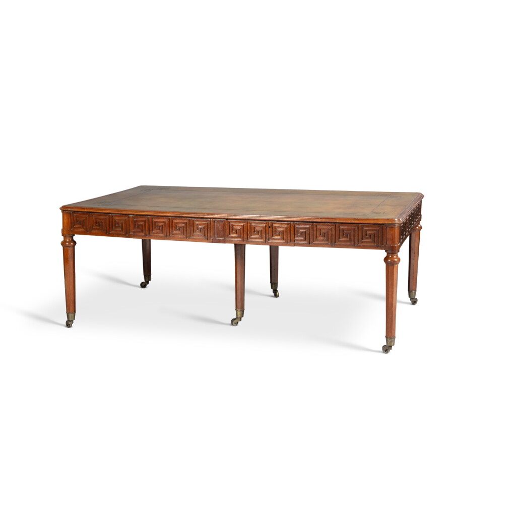 View full screen - View 1 of Lot 97. A Regency style mahogany library table | Table de bibliothèque en acajou de style Regency.
