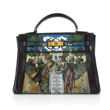 View full screen - View 1 of Lot 52. HERMÈS | DARK BROWN VINTAGE KELLY 32 IN BOX LEATHER WITH GOLD HARDWARE, 1973, CUSTOM PAINTED IN 2020.