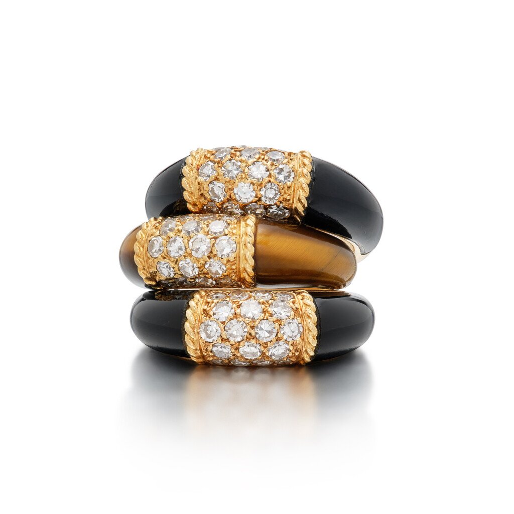 View full screen - View 1 of Lot 303. Three Hardstone and Diamond 'Philippine' Rings, France.