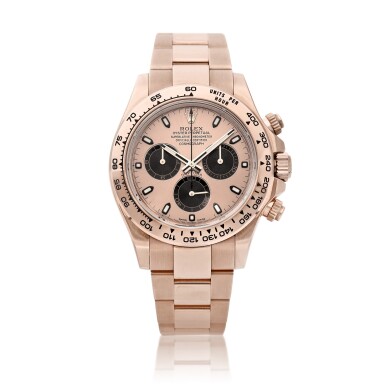 View full screen - View 1 of Lot 8147. Cosmograph Daytona, Reference 116505 | An Everose gold chronograph wristwatch with bracelet, Circa 2015 | 勞力士 | Cosmograph Daytona 型號116505 | 永恆玫瑰金計時鏈帶腕錶,約2015年製.