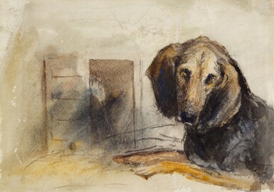 View full screen - View 1 of Lot 207. Recto: Study of a dachshund, the artist's pet Verso: a study of the dog.