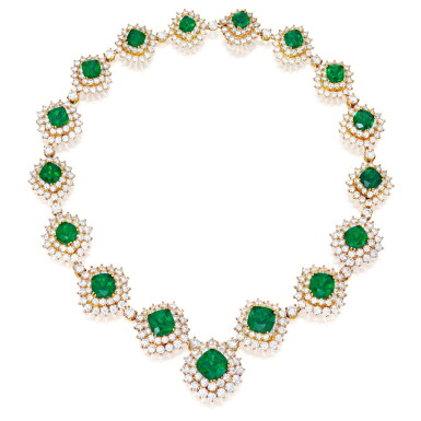 View full screen - View 1 of Lot 30. Tiffany & Co. | Emerald and Diamond Necklace.