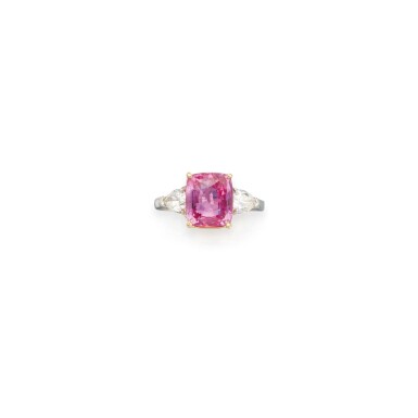 View full screen - View 1 of Lot 215. PINK SAPPHIRE AND DIAMOND RING, BULGARI.