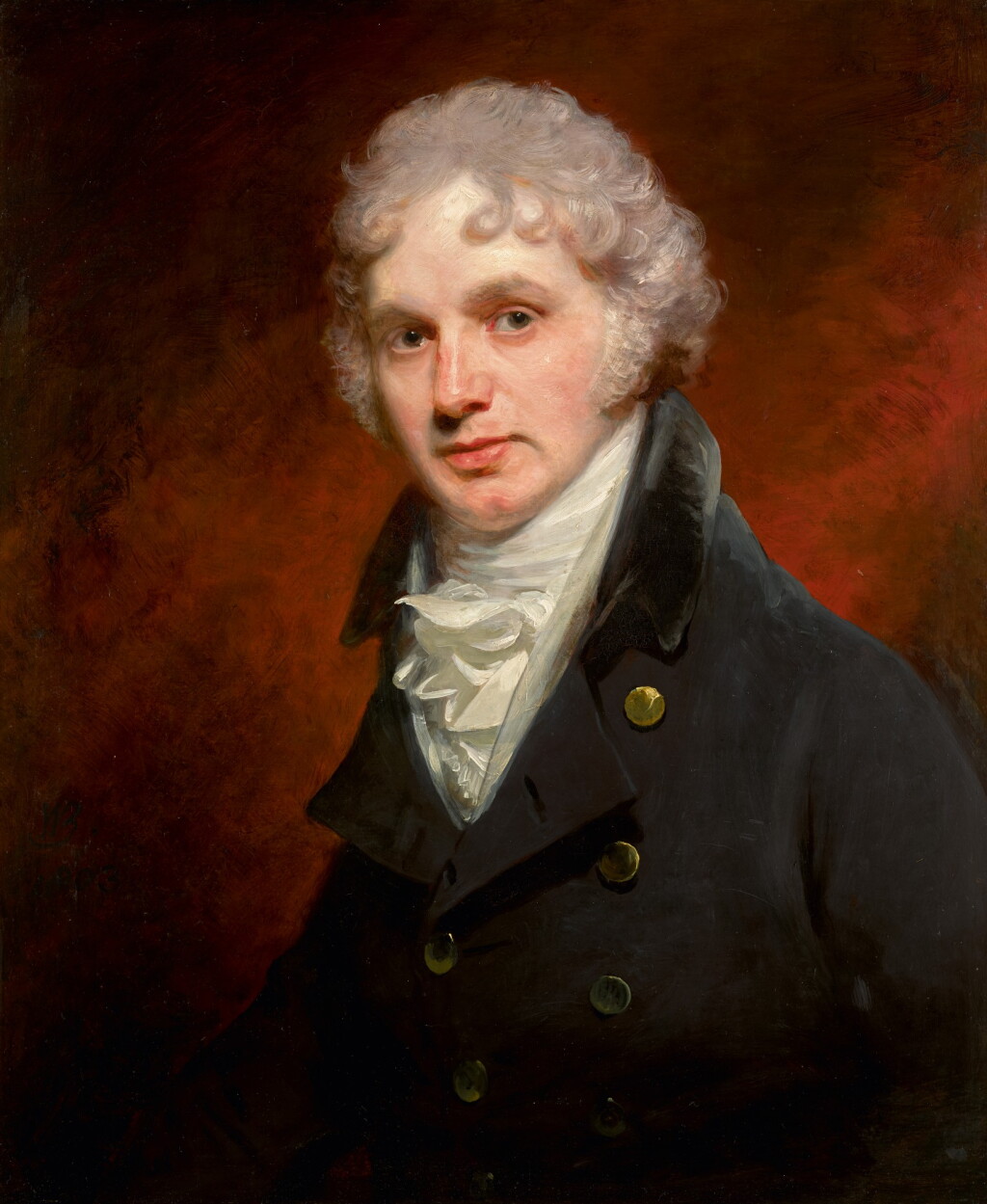 View full screen - View 1 of Lot 84. SIR WILLIAM BEECHEY, R.A. | Portrait of Charles Small Pybus (1766-1810), half-length, wearing a dark coat and white stock.
