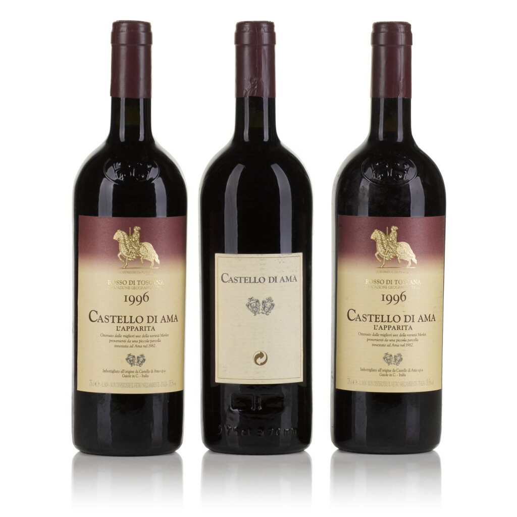 View full screen - View 1 of Lot 513. L'Apparita 1996 Castello di Ama and Luce 1995 (9 BT).