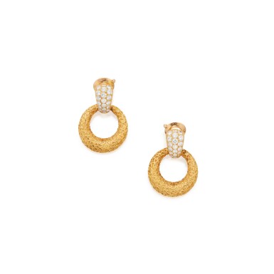 View full screen - View 1 of Lot 332. Pair of Gold and Diamond 'Chevalerie' Pendant-Earclips, France.