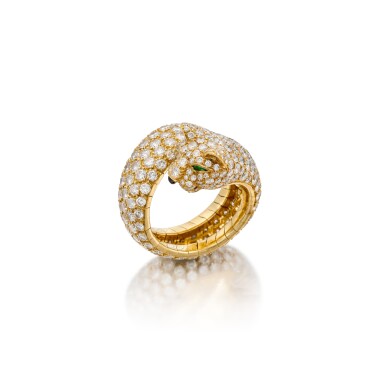 View full screen - View 1 of Lot 13. Emerald, Onyx and Diamond 'Panthère Lakarda' Ring, France.