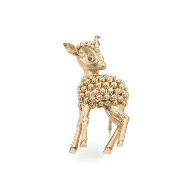 View full screen - View 1 of Lot 30. Gold and ruby brooch, circa 1960.
