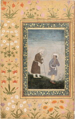 AN ILLUSTRATED AND ILLUMINATED ALBUM LEAF: A PAIR OF WANDERING MEN, INDIA, MUGHAL, 1620-50