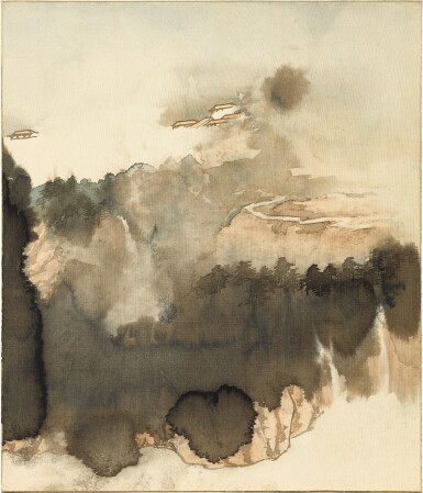 View full screen - View 1 of Lot 2594. 張大千 秋嶺煙嵐 | Zhang Daqian (Chang Dai-chien, 1899-1983), Secluded Houses in Misty Mountain.