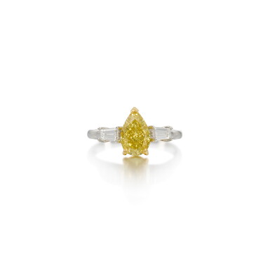 View full screen - View 1 of Lot 43. Fancy Deep Yellow diamond and diamond ring.
