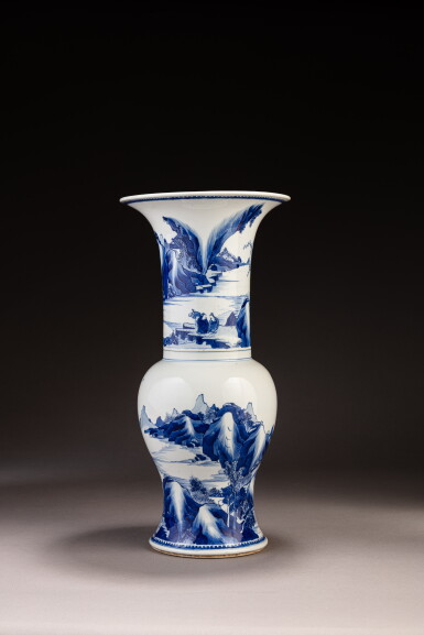 View full screen - View 1 of Lot 63. A blue and white 'landscape' yenyen vase, Qing dynasty, Kangxi period.