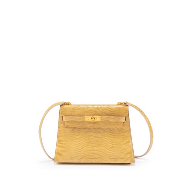 View full screen - View 1 of Lot 563. Vintage Jaune Ambre Salvator Lizard Mini Kelly I Gold Hardware, 1989.