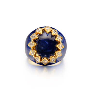 View full screen - View 1 of Lot 466. Sapphire, Enamel and Diamond Ring, France.