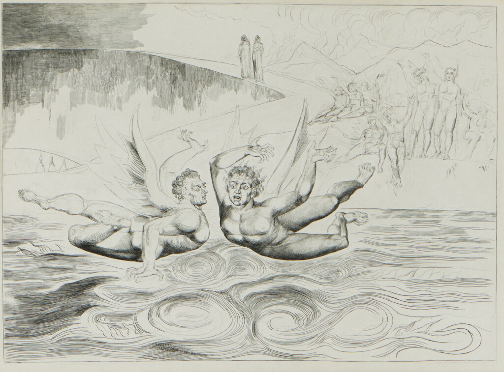 View full screen - View 1 of Lot 1033. Blake, William | "The Circle of the Corrupt Officials; the Devils Mauling Each Other, from Illustrations to Dante's Divine Comedy" (Bindman 649).
