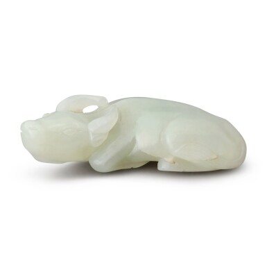 View full screen - View 1 of Lot 90. A pale celadon jade carving of a water buffalo, Qing dynasty, 19th century.