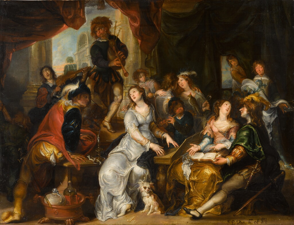 View full screen - View 1 of Lot 435. An interior scene with elegant figures playing musical instruments and merrymaking.