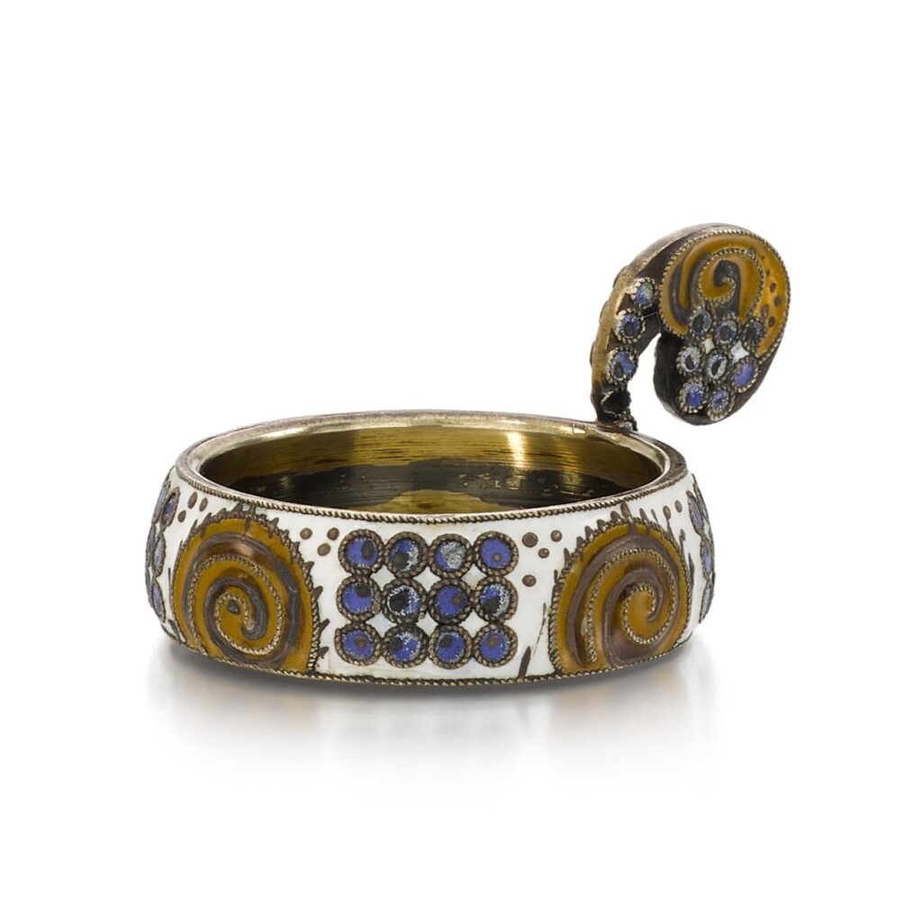 View full screen - View 1 of Lot 267. A Fabergé silver-gilt and cloisonné enamel miniature kovsh, workmaster Feodor Rückert, Moscow, 1908-1917.