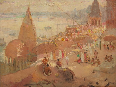 View full screen - View 1 of Lot 757. Adrien-Jean Le Mayeur de Merprès 勒邁耶 | La ville qui s'endort, Benares 沉睡之城,貝納勒斯.