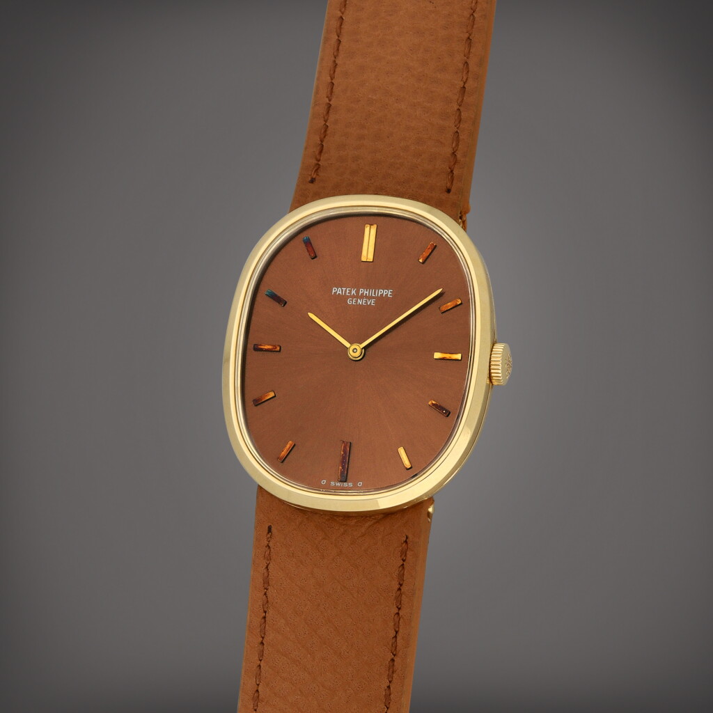 View full screen - View 1 of Lot 27. Golden Ellipse, Reference 3748 | A yellow gold wristwatch with matching cufflinks | Circa 1976.