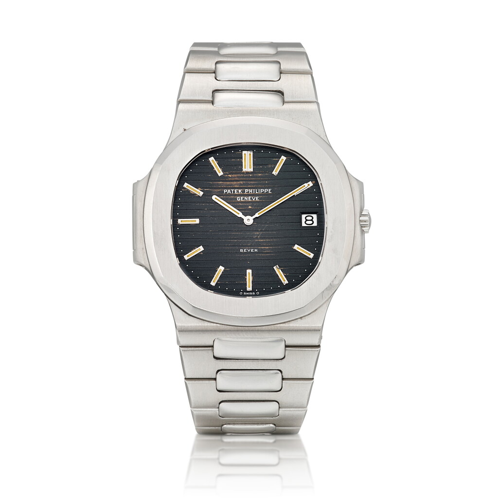 View full screen - View 1 of Lot 2117. Nautilus "Jumbo", Reference 3700 | A stainless steel bracelet watch with date and tropical dial, Retailed by Beyer, Made in 1977 | 百達翡麗 | Nautilus "Jumbo" 型號3700 | 精鋼鏈帶腕錶,備日期顯示及棕式錶盤,由Beyer發行,1977年製.
