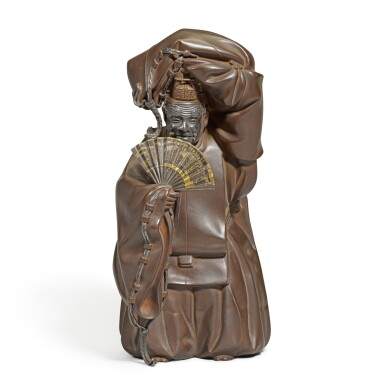 View full screen - View 1 of Lot 88. A FINE BRONZE AND SHIBUICHI MODEL OF A MANZAI DANCER, SIGNED JYOUN MEIJI PERIOD, LATE 19TH CENTURY.