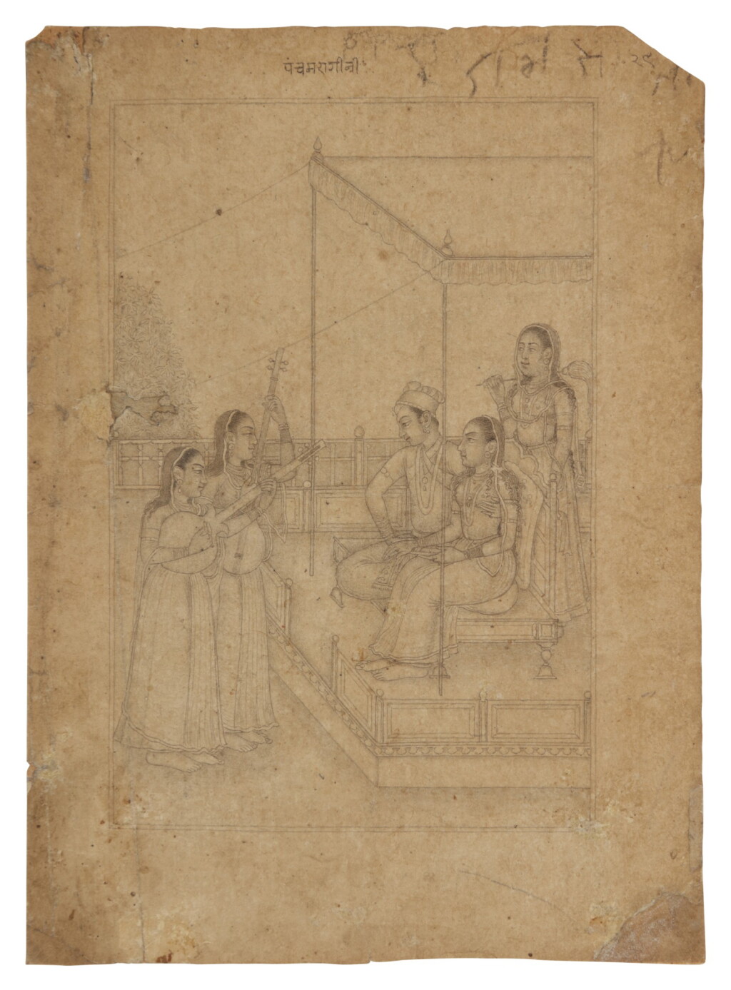 View full screen - View 1 of Lot 402. An Illustration to a Ragamala Series: Pancham Ragini, India, Delhi, circa 1750-80 .