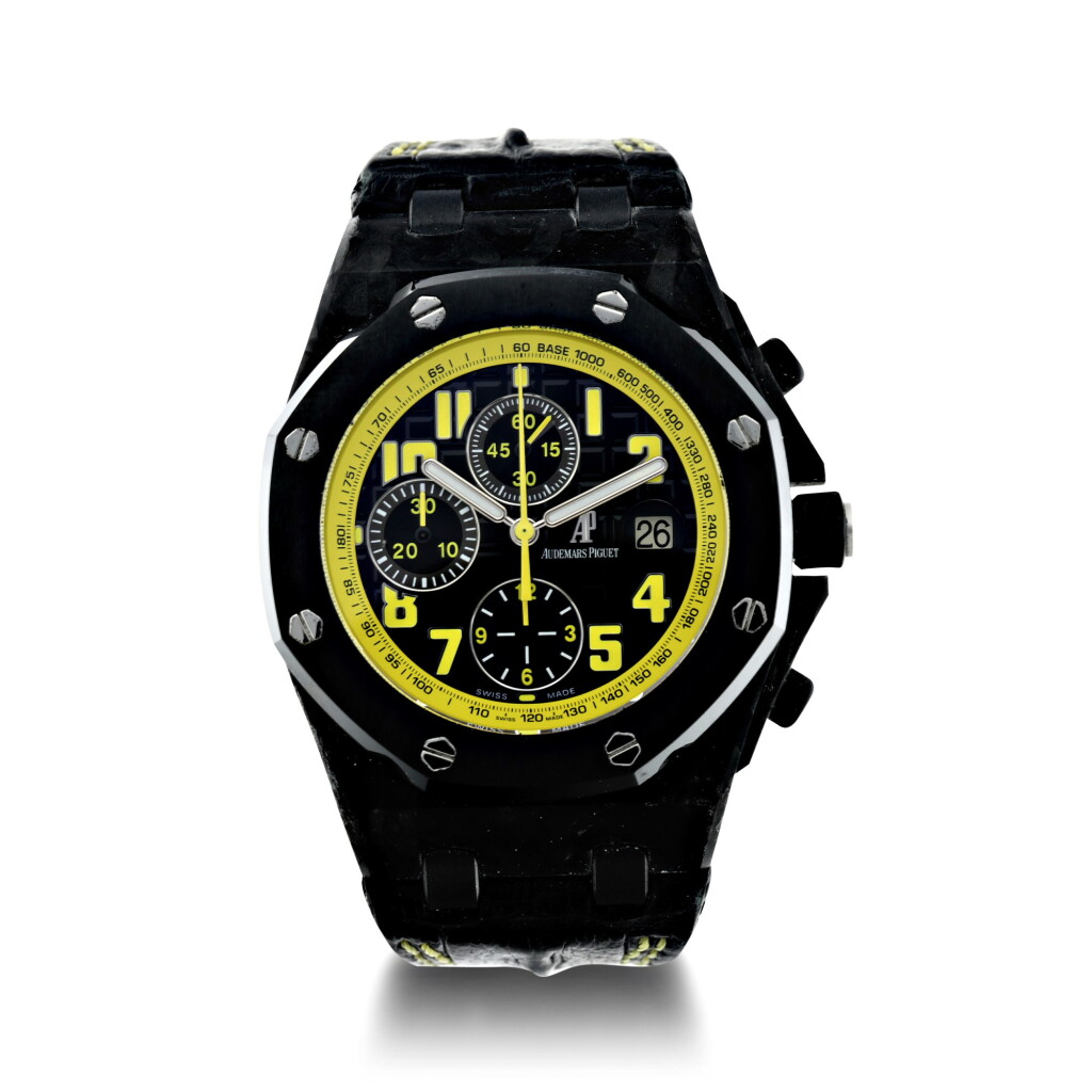 View full screen - View 1 of Lot 187. REFERENCE 26176FO.OO.D101CR.02 ROYAL OAK OFFSHORE 'BUMBLE BEE' A FORGED CARBON, CERAMIC AND TITANIUM AUTOMATIC CHRONOGRAPH WRISTWATCH WITH REGISTERS AND DATE, CIRCA 2010.