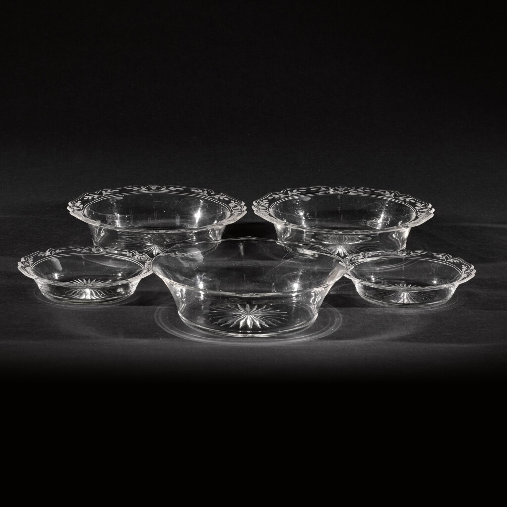 View full screen - View 1 of Lot 82. A set of four engraved glass serving bowls, 20th century.