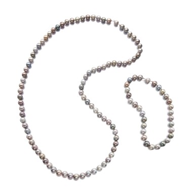 View full screen - View 1 of Lot 101. Two Cultured Pearl and Diamond Necklaces.
