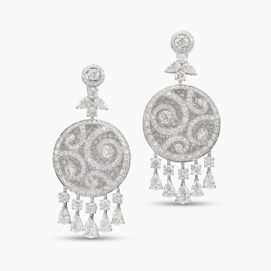View full screen - View 1 of Lot 1296. Pair of Diamond 'Diamond on Diamond' Earrings | 格拉夫 | 鑽石 'Diamond on Diamond' 耳墜一對.