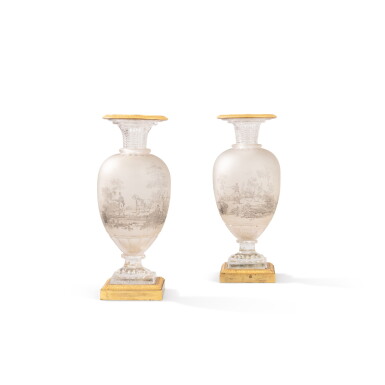 View full screen - View 1 of Lot 1163. A pair of gilt-bronze mounted polished and cut glass vases, 19th century | Paire de vases en verre poli et taillé et monture de bronze doré, XIXe siècle.