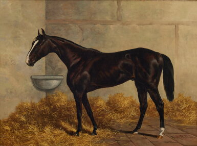 Voir en plein écran - Voir 1 du lot 443. Longfellow (A Dark Bay Racehorse) in a Stable.